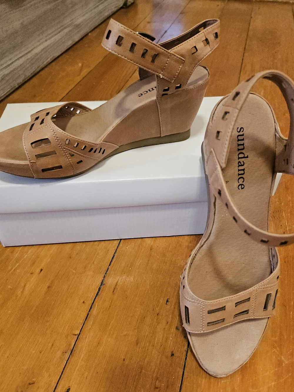 Sundance Cutout Strappy Tan Wedge Sandals